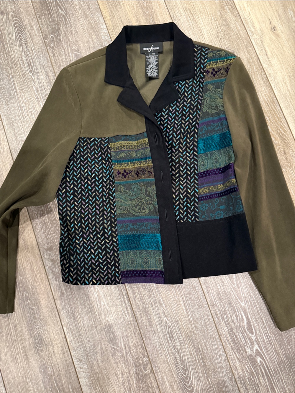 Positive Attitude Olive Green Mixed-Pattern Blazer